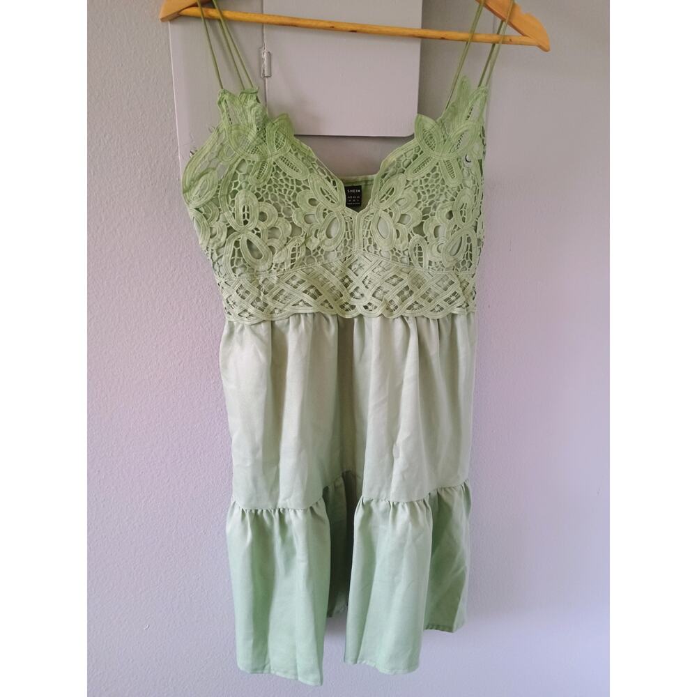 Crochet Lace Mini Dress in light mint green Bralette fairy Core whimsical Medium